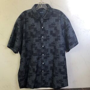 Peter Millar Men's Navy Patterned Short Sleeve Shirt
